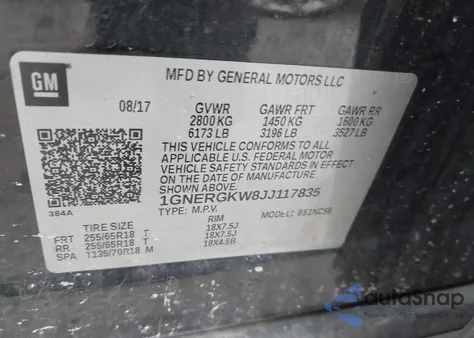 2018 Chevrolet Traverse 1Lt z USA, uszkodzony, nr VIN 1GNERGKW8JJ117835